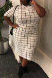Casual Plaid Print Basic O Neck Short Sleeve Plus Size Dresses