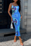 Sexy Print Backless Spaghetti Strap Sleeveless Dresses