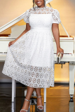 Casual Solid Hollowed Out Patchwork O Neck Short Sleeve Short Sleeve Dress