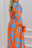Casual Print Hollowed Out Frenulum Backless Slit V Neck Long Dresses