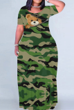 Casual Camouflage Print Animal Patchwork O Neck Printed Dresses