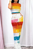 Casual Street Gradient Print Pocket Contrast O Neck Short Sleeve Two Pieces
