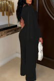 Elegant Solid Hollowed Out Patchwork Fold Long Sleeve Two Pieces