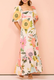 Floral Print Square Neck Slim Fit Casual Long Milkmaid Dress