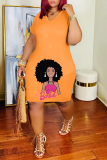 Black Casual Print Basic V Neck Short Sleeve Dress