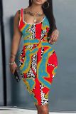 Casual Print Basic U Neck Vest Dresses