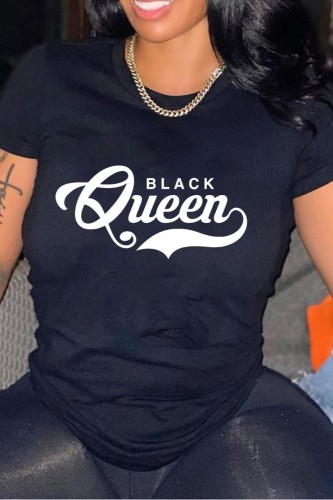 Casual Letter Print Basic O Neck T-Shirts