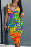 Casual Print Basic U Neck Vest Dresses