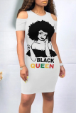 Casual Letter Print Flowers O Neck Printed Dresses