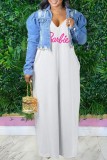 Casual Letter Print Backless Spaghetti Strap Long Dress Plus Size Dresses