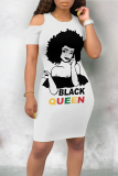 Casual Letter Print Flowers O Neck Printed Dresses