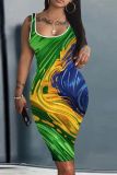 Casual Print Basic U Neck Vest Dresses