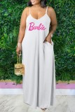 Casual Letter Print Backless Spaghetti Strap Long Dress Plus Size Dresses