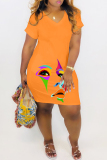 White Casual Print Basic V Neck Short Sleeve Dress