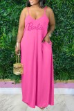 Casual Letter Print Backless Spaghetti Strap Long Dress Plus Size Dresses
