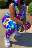 Casual Print Tie-dye U Neck Plus Size Jumpsuits