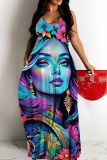 Sexy Casual Print Backless Spaghetti Strap Long Dresses