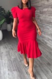 Casual Solid Basic O Neck Short Sleeve Short Sleeve Dress