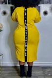 Casual Print Basic O Neck One Step Skirt Dresses