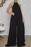 Sexy Casual Solid Backless Turtleneck Loose Jumpsuits
