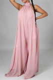 Sexy Casual Solid Backless Turtleneck Loose Jumpsuits