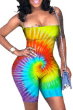 Yellow Rainbow Color Sexy Tie-dyed Coloured drawing bandage Sleeveless Wrapped Rompers