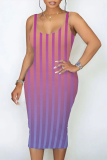 Casual Gradient Striped Contrast U Neck Printed Dresses