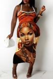 Sexy Casual Print Backless Spaghetti Strap Sleeveless Dresses