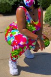 Casual Print Tie-dye U Neck Plus Size Jumpsuits