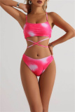 Sexy Print Bandage Backless Swimsuit Three Piece Set (With Paddings)