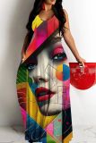 Sexy Casual Print Backless Spaghetti Strap Long Dresses