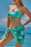 Sexy Print Bandage Backless Swimsuit Three Piece Set (With Paddings)