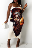 Sexy Casual Print Backless Spaghetti Strap Sleeveless Dresses