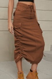 Casual Solid Patchwork Draw String High Waist Skinny Denim Skirts
