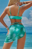 Sexy Print Bandage Backless Swimsuit Three Piece Set (With Paddings)