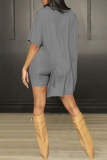 Casual Solid Patchwork High Opening O Neck Short Sleeve Two Pieces