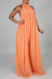 Sexy Casual Solid Backless Turtleneck Loose Jumpsuits