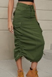 Casual Solid Patchwork Draw String High Waist Skinny Denim Skirts