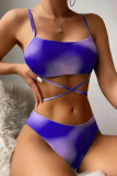 Sexy Print Bandage Backless Swimsuit Three Piece Set (With Paddings)
