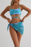 Sexy Print Bandage Backless Swimsuit Three Piece Set (With Paddings)