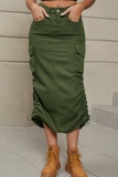 Casual Solid Patchwork Draw String High Waist Skinny Denim Skirts