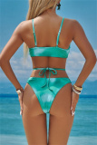Sexy Print Bandage Backless Swimsuit Three Piece Set (With Paddings)