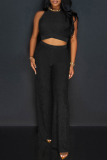 Casual Solid Bandage Patchwork O Neck Sleeveless Two Pieces