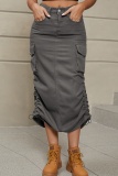 Casual Solid Patchwork Draw String High Waist Skinny Denim Skirts