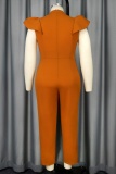 Casual Solid Hollowed Out Patchwork Half A Turtleneck Skinny Jumpsuits