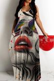 Sexy Casual Print Backless Spaghetti Strap Long Dresses