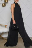 Sexy Casual Solid Backless Turtleneck Loose Jumpsuits