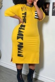 Casual Print Basic O Neck One Step Skirt Dresses