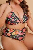 Sexy Print Backless Spaghetti Strap Plus Size Swimwear Set