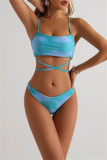 Sexy Print Bandage Backless Swimsuit Three Piece Set (With Paddings)